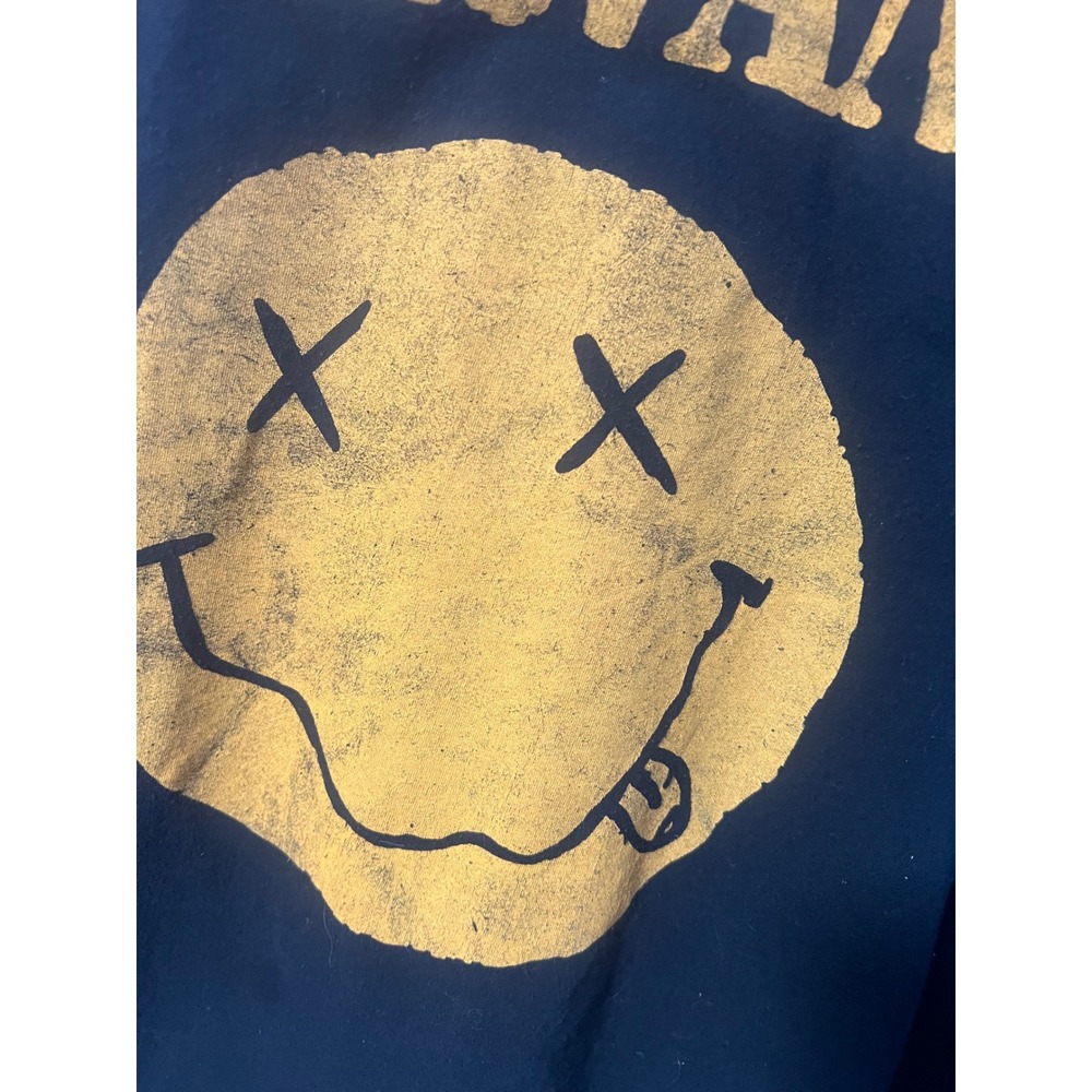 Nirvana Smiley Face Graphic Raglan Baseball Tee Black Grey 2XL 2016 Licensed - Picture 4 of 5